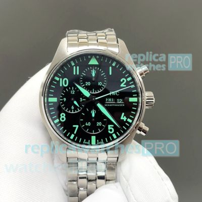 Swiss Copy IWC Schaffhausen Pilot's Chronograph Steel Watch Green Arabic Markers 